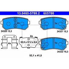 ATE 13.0460-5780.2 (1GA0058302 / 583020QA00
 / 583020QA00) колодки тормозные дисковые задн, : Accent (Акцент) III 1.4 gl / 1.5 crdi gls / 1.6 gls 05-10, Accent (Акцент) седан 1.4 gl / 1.5 crdi gls / 1.6 gls 05-10, Sonata (Соната) V 2.0 vvti gls / 2.4 / 3.