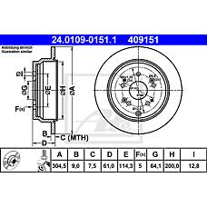 ATE 24-0109-0151-1 (42510SCAE50) диск торм.задн.[305x9] 5 отв.