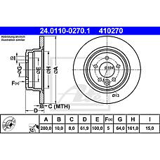ATE 24.0110-0270.1 (GBD90847 / SDB000870 / SDB101100) диск тормозной задний\ rover 75 1.8-2.5 / 2.0td 99>