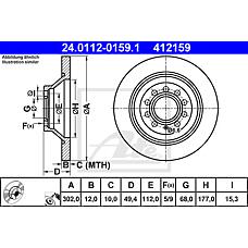ATE 24.0112-0159.1 (4F0615601E / 24011201591) диск торм. зад. Audi (Ауди) a6 2005=>