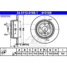 ATE 24.0112-0168.1 (SDB000211
 / SDB000211) диск торм. зад. Land rover (Ленд ровер) range rover III 2002=>