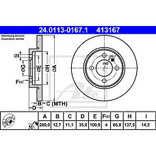 ATE 24011301671 (34111154747 / 34116752434 / 230122) диск торм BMW (БМВ) e30 1.6 / 1.8 / 2.4d 82-93 пер не вент без abs 260x13