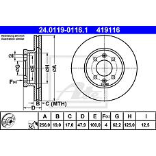 ATE 24-0119-0116-1 (517121C050) диск торм.пер.вент.[256x19] 4 отв. ( )