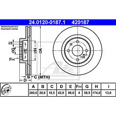ATE 24.0120-0187.1 (21123501070) диск тормозной передний\ Lada (Лада) 110 / 111 / 112 1.5 95>