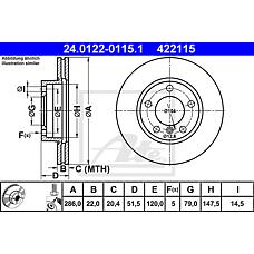 ATE 24-0122-0115-1 (230474
 / 230474 / 24012201151) торм.диск пер.вент.[286x22] 5 отв.