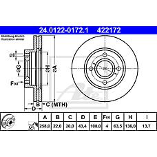 ATE 24-0122-0172-1 (1148202 / 1320585 / 1323620) торм.диск пер.вент.[258x22] 4 отв.