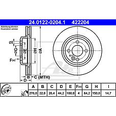 ATE 24.0122-0204.1 (34111502891 / 34116774984) диск тормозной передний\ rover Mini (Мини) one / cooper 1.6 / 1.4d 01>
