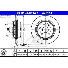 ATE 24.0123-0114.1 (13501303
 / 13501303 / 13501314) диск тормозной задний\ Opel (Опель) insignia 1.6-2.8i / 2.0cdti 08>