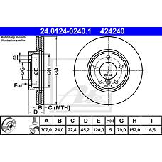 ATE 24-0124-0240-1 (34119804829 / 34119811538) диск торм. передн.вент.[307x24] 5 отв.