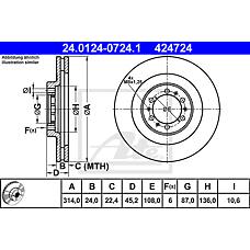 ATE 24-0124-0724-1 (09913210 / MB699716) диск торм. пер. вент.[314x24] 6 отв.