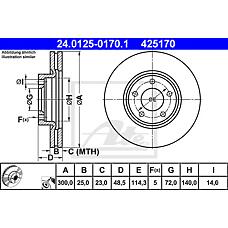ATE 24.0125-0170.1 (24012501701 / BP6Y3325XD / BP6Y3325XE
) диск тормозной передний\ Mazda (Мазда) 3 / 5 1.8 / 2.0 / cd 03>