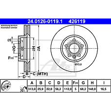 ATE 24.0126-0119.1 (7M3615301 / 1108038) диск тормозной передний\ VW Sharan (Шаран) / t4 97>