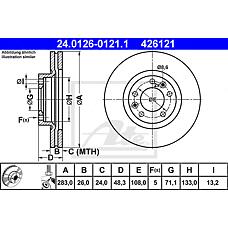 ATE 24.0126-0121.1 (4246P7 / 4246V4 / 4249L3) диск тормозной передний\ Peugeot (Пежо) 607 2.0-2.2hdi 99>