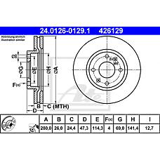 ATE 24-0126-0129-1 (24012601291 / 5171209000 / 5171238300) диск торм. пер. вент.[280x26] 4 отв.
