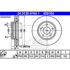 ATE 24.0126-0164.1 (4615A115 / 4615A190 / MN116329) диск тормозной передн, mitsubishi: Lancer (Лансер) sportback 1.5 / 1.5 bifuel / 1.6 / 1.8 / 1.8 / 1.8 bifuel / 1.8 di-d / 1.8 di-d / 1.8 flex / 2.0 di-d 08-, Lancer (Лансер) седан 1.5 / 1.5 bifuel / 1.6