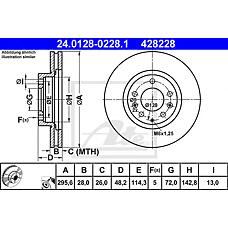 ATE 24.0128-0228.1 (24012802281 / L2063325X / L2063325XA
) диск тормозной передн, mazda: cx-7 2.2 mzr-cd / 2.3 disi / 2.3 mzr disi turbo 06-