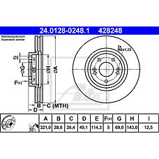 ATE 24-0128-0248-1 (517122P700 / 517122W700) диск торм. пер. вент.[321x28] 5 отв.