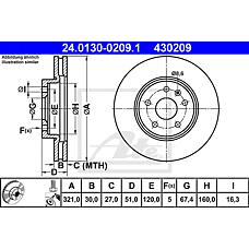 ATE 24-0130-0209-1 (13501308 / 13501320 / 13502214) диск торм. передн.вент.[321x30] 5 отв.