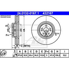 ATE 24-0132-0167-1 (1644210612 / 1644211512 / A1644210612) диск торм. пер. вент.[375x32] 5 отв.