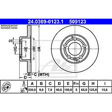 ATE 24.0309-0123.1 (1J0615601 / 1J0615601C / 1J0615601N) диск тормозной задний 232x9 5 отв. min2