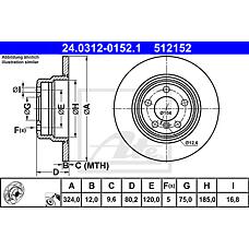 ATE 24.0312-0152.1 (34211164911 / 34216765458 / 34216794299) диски торм.зад.BMW (БМВ) x5 (324x12) (power disc)