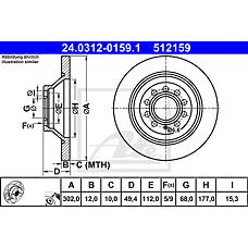 ATE 24.0312-0159.1 (4F0615601E) диск тормозной задний\ Audi (Ауди) a6 2.4-3.2 / 2.0 / 3.0tdi 04-11