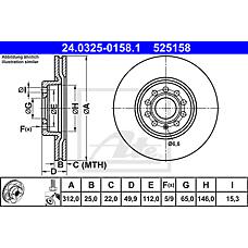 ATE 24.0325-0158.1 (1K0615301AA / 230840
 / 5C0615301B) диск тормозной передн, power disc, audi: a3 1.2 tsi / 1.4 tfsi / 1.6 / 1.6 fsi / 1.6 tdi / 1.8 tfsi / 1.8 tfsi quattro / 1.9 tdi / 2.0 fsi / 2.0 tdi / 2.0 tdi 16v / 2.0 tdi 16v quattro / 2.