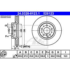ATE 24-0328-0123-1 (272404 / 274170 / 274559) диск торм. пер.вент.[305x28] 5 отв. power disc