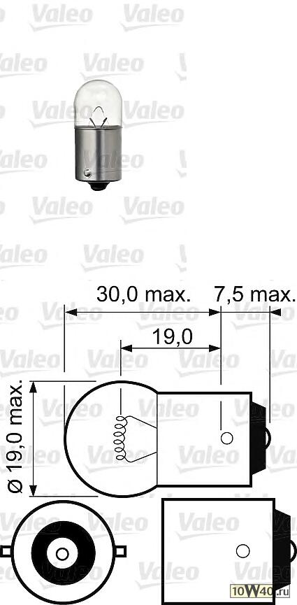 Лампа накаливания 10шт в упаковке R10W 12V 10W BA15s Essential (стандартные характеристики)