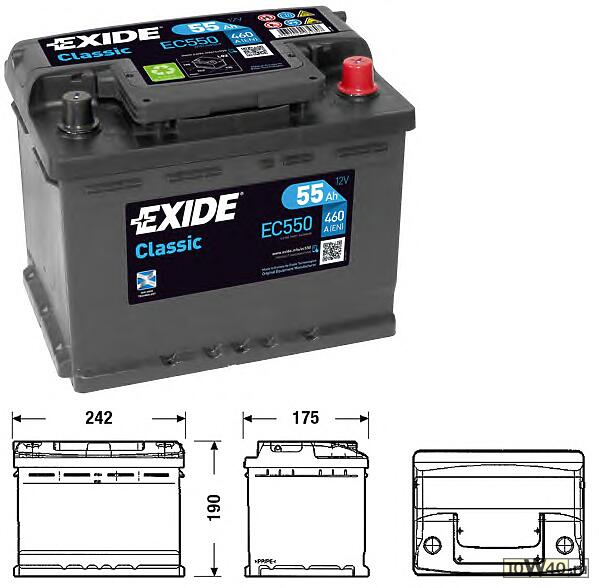 аккумуляторная батарея 19.5 / 17.9 евро 55ah 460a 242 / 175 / 190\