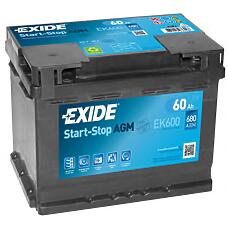 EXIDE EK600 (60AH / A0009828608) аккумулятор start&stop agm 12v 60ah 680a 242х175х190 полярность etn0 клемы en крепление b13
