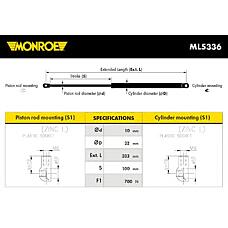 MONROE ML5336 (00652800 / 0244HW / 120060) амортизатор капота bmw: 5 (e39) 520 d / 520 I / 523 I / 525 d / 525 I / 525 td / 525 tds / 528 I / 530 d / 530 I / 535 I / 540 I / m5 95 - 03 , 5 touring (e39) 520 d / 520 I / 523 I / 525 d