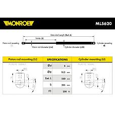 MONROE ML5620 (2208800329 / A2208800329) амортизатор капота mercedes-benz: s-class (w220) s280 / s320 / s320cdi / s350 / s400cdi / s430 / s500 / s55amg / s600 / s63amg / s65amg 98-05