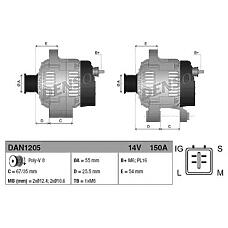 DENSO DAN1205 (1042102830 / 1042102831 / 1042102832) генератор 14v 150a