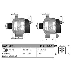 DENSO DAN1209 (1042106150 / 1042106151 / 1042106152) генератор 14v 180a