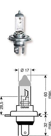 Лампа галогенная H4 12V 60/55W P43T ULTRA LIFE (в 3 раза увеличен срок службы по сравнению со стандартной лампой)