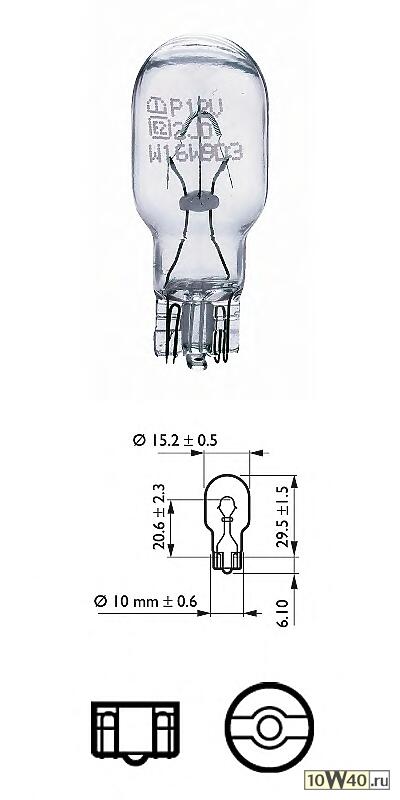 лампа 12v 16w w16w, блистер 2 шт.