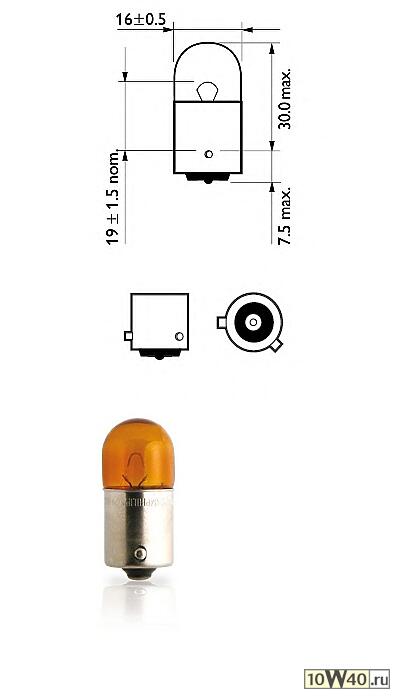 Лампа накаливания 10шт в упаковке RY10W 12V 10W BAU15S (оранжевая)