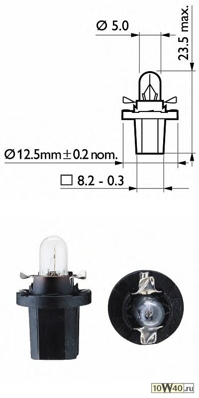 Лампа накаливания 1.2W 12V BAX8.5d/2, (черный патрон) (., мин. кол-во 10 шт.)