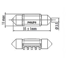 PHILIPS 128596000KX1 (6498CW01B / B1000 / 210353) лампа led сигнальная fest 10.5x38 6000k 12v 1w (картон.упак.блист.типа 1 лампа)