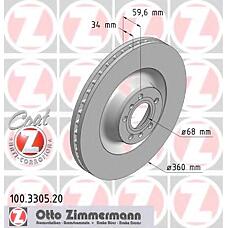 ZIMMERMANN 100.3305.20 (4E0615301A / 4E0615301G / 4E0615301J) диск тормозной перед. 360x34 / 60-5x112 \ Audi (Ауди) a8 3.7 / 4.2 / 6.0 / 4.0tdi, VW phaeton 02>