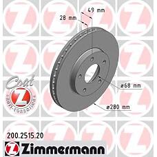 ZIMMERMANN 200.2515.20 (402063Y502 / 402063Y503 / 402064U101) диск тормозной (заказывать 2шт. /  за1шт.) Nissan (Ниссан) с антикоррозионным покрытием coat z