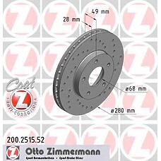ZIMMERMANN 200.2515.52 (402063Y502 / 402063Y503 / 402064U101) диск торм. Nissan (Ниссан) almera, maxima, primera, x-trail 01-> (sport z)