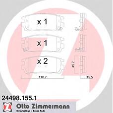 ZIMMERMANN 24498.155.1 (1605123 / 96626076) колодки дисковые задн. 111x46x16 \ Opel (Опель) antara 2.0cdti / 2.4i / 3.2i 07>