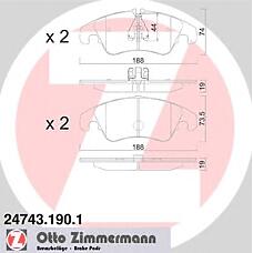 ZIMMERMANN 24743.190.1 (1761090 / 8K0698151 / 8K0698151B) колодки дисковые перед. 188x74x19 \Audi (Ауди) a4 3.0tdi quattro / 3.2fsi quattro 08>