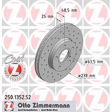 ZIMMERMANN 250.1352.52 (1223663 / 1223665 / 1253729) диск тормозной (заказывать 2шт. /  за1шт.) Ford (Форд) / Volvo (Вольво) sport с антикоррозионным покрытием coat z