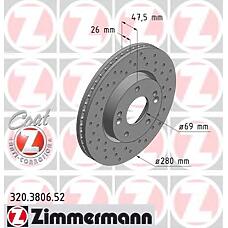 ZIMMERMANN 320.3806.52 (517121D100 / 517121F000 / 517121H000) диск тормозной (заказывать 2шт. /  за1шт.)  sport с антикоррозионным покрытием coat z