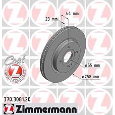 ZIMMERMANN 370.3081.20 (DF7133251) диск тормозной перед. 258x23 / 44-4x100 \ Mazda (Мазда) II 1.3 / 1.5 / 1.4td / 1.6td 07-14