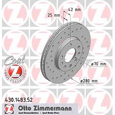 ZIMMERMANN 430.1483.52 (569060 / 569066 / 90539466) диск тормозной (заказывать 2шт. /  за1шт.) Opel (Опель) sport с антикоррозионным покрытием coat z