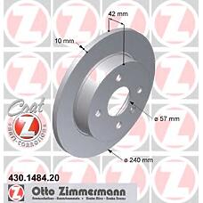 ZIMMERMANN 430.1484.20 (569108 / 569111 / 9196587) диск тормозной (заказывать 2шт. /  за1шт.) Opel (Опель) с антикоррозионным покрытием coat z